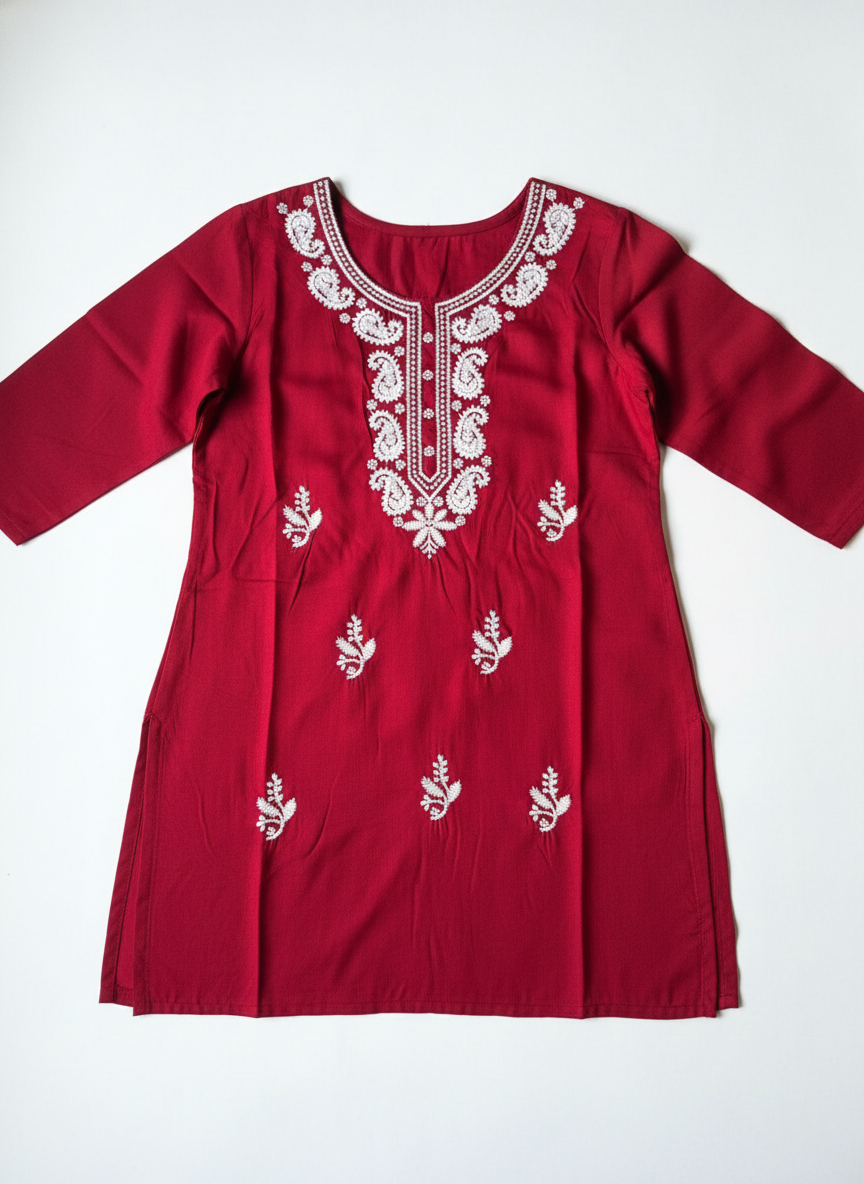 Short Waist Length Maroon Kurta