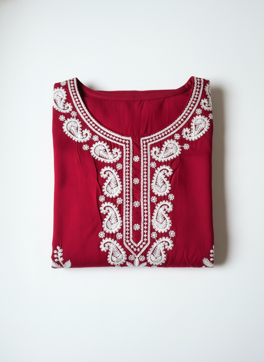Short Waist Length Maroon Kurta