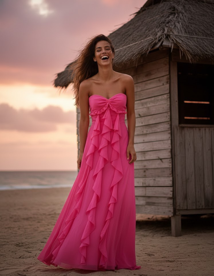 Strapless Ruffle Maxi Dress