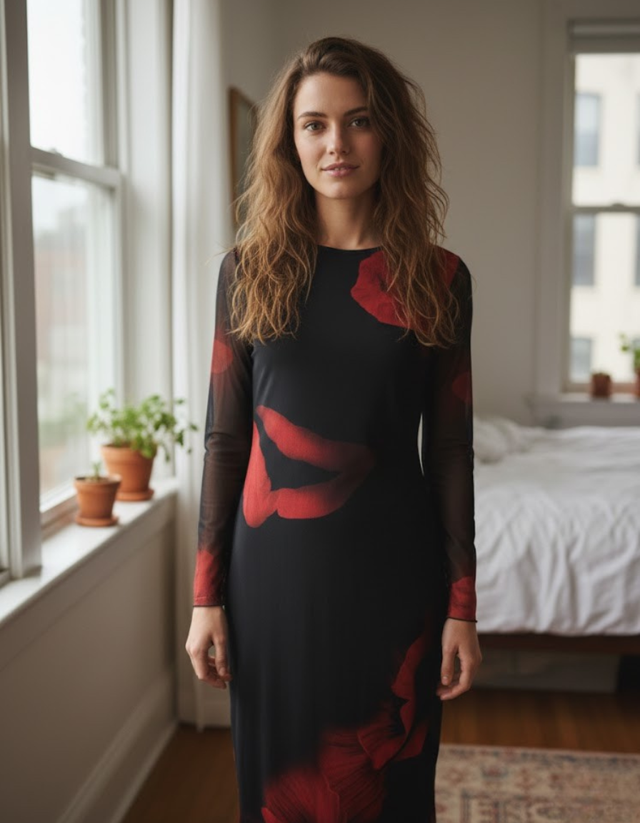 Petal Noir Mesh Maxi Dress