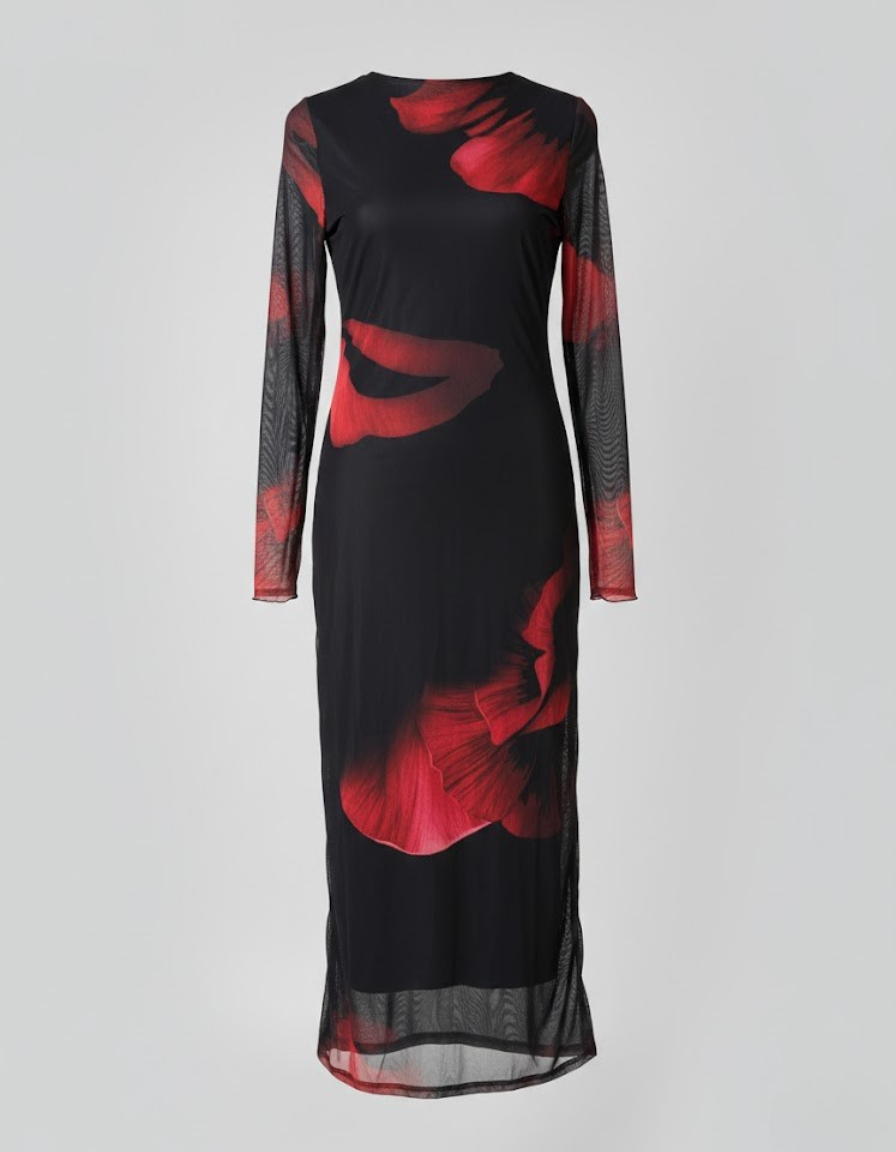 Petal Noir Mesh Maxi Dress