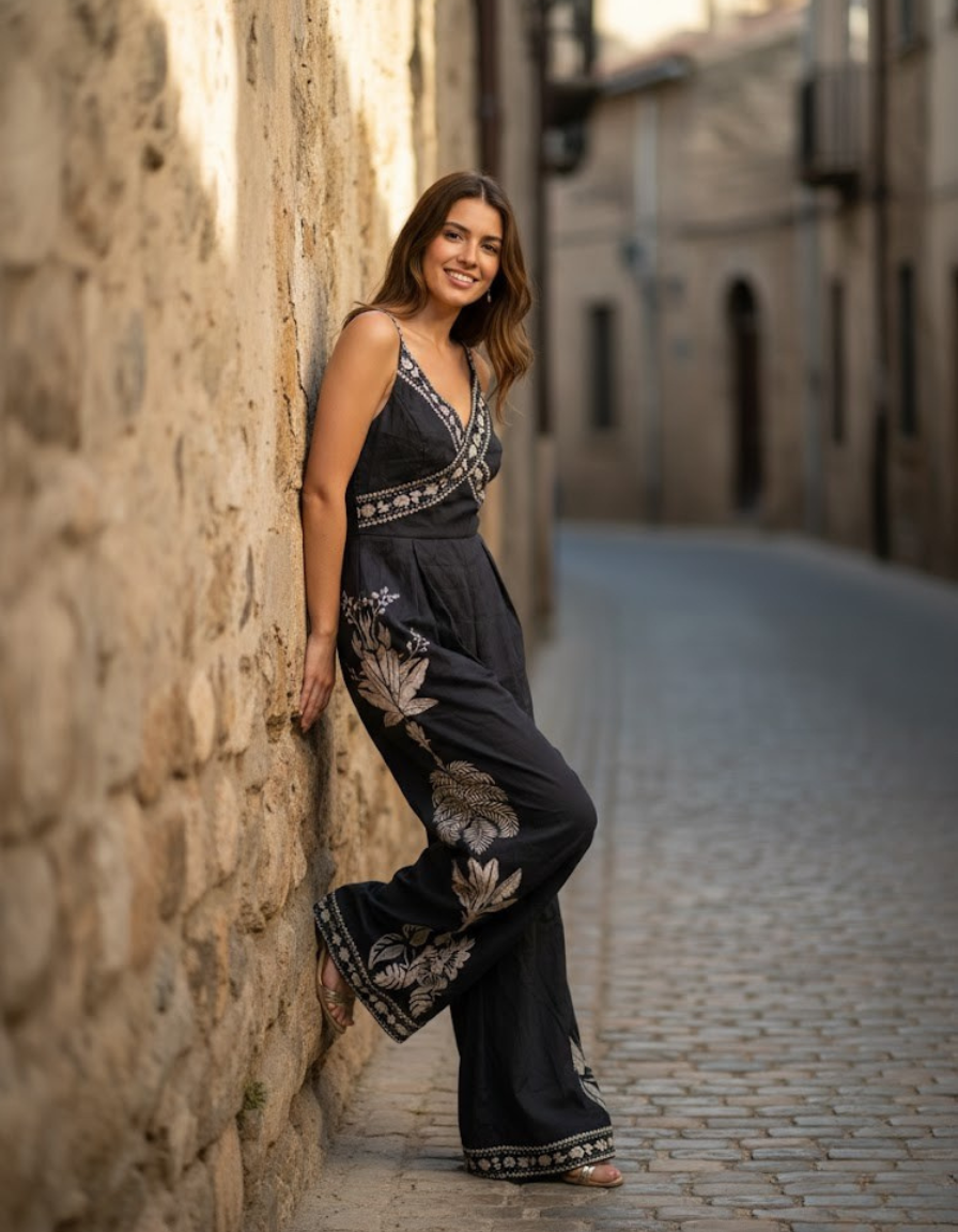 Embroidered Wide-Leg Jumpsuit