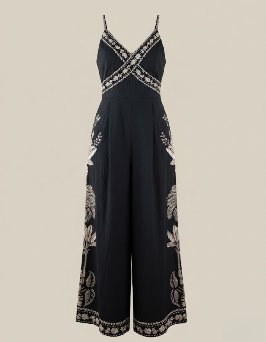 Embroidered Wide-Leg Jumpsuit