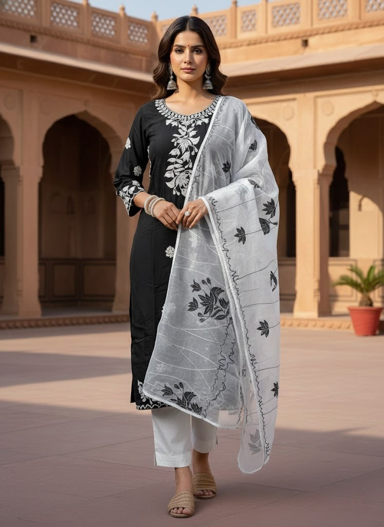 Black Chikankari Suit