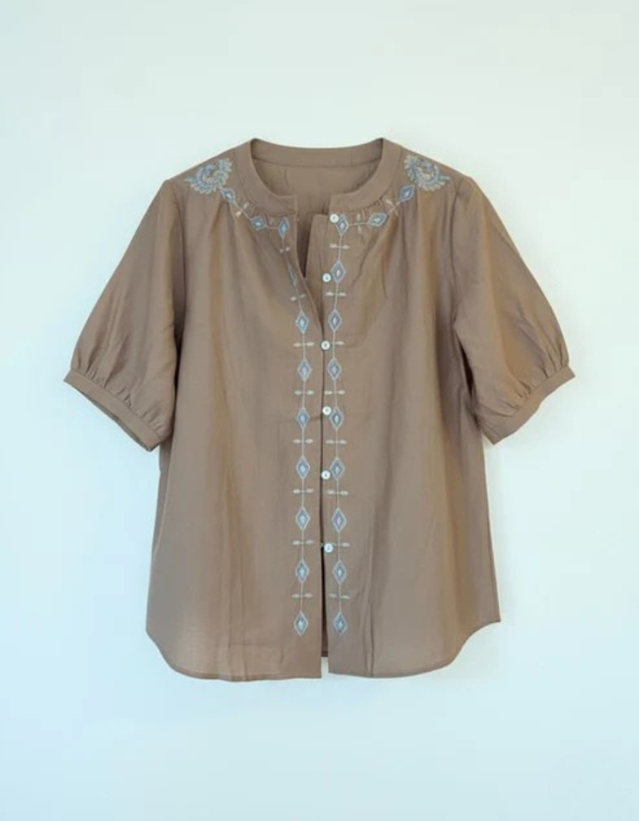 Brown Half Sleeve Cotton Shirt