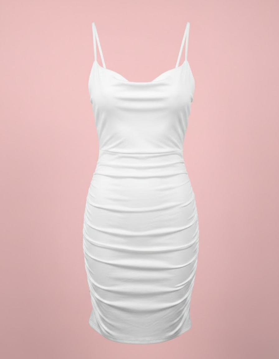 Ruched Satin Cowl Dress