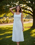 White Floral Jacquard Midi Dress