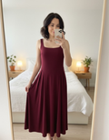 Square Neck Pleated Midi Dress