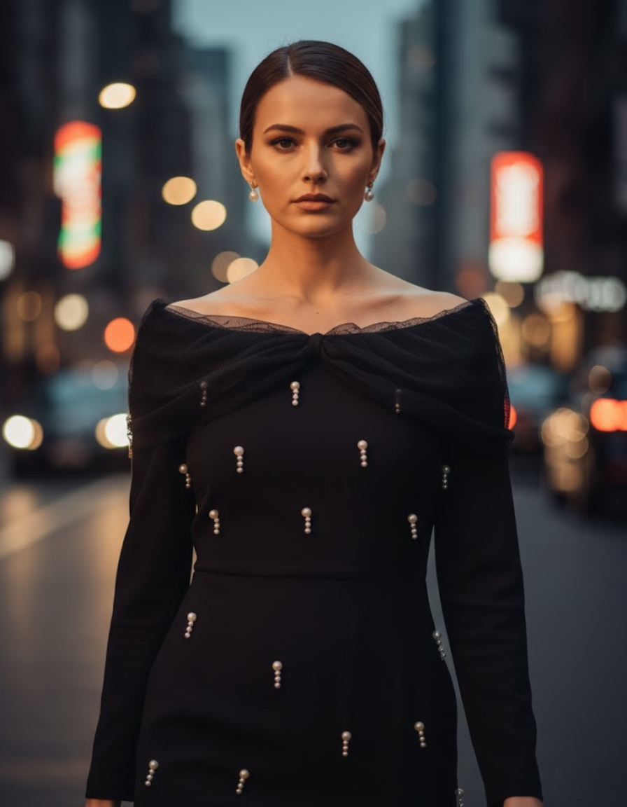 Off The Shoulder Embellished Midi Dress