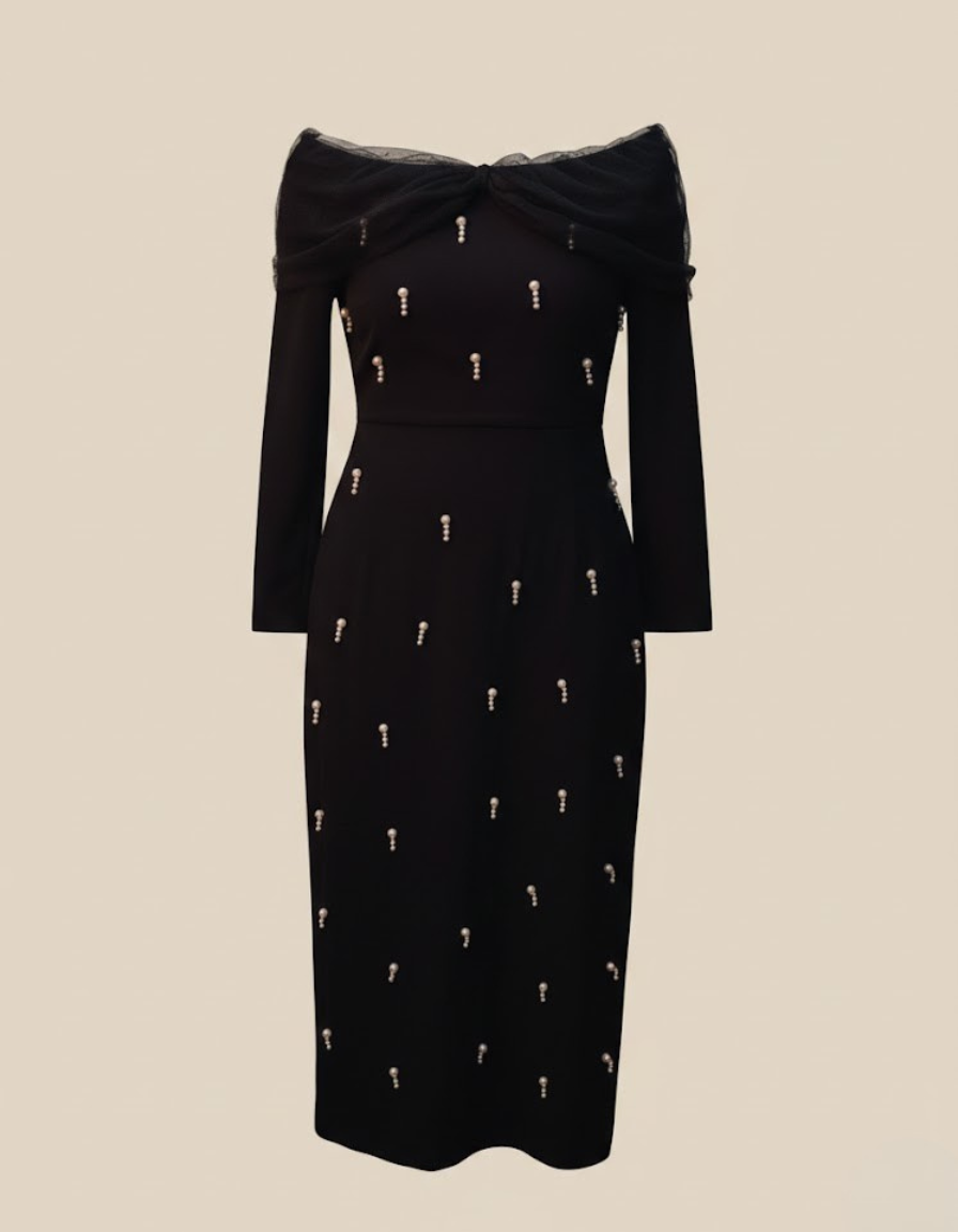Off The Shoulder Embellished Midi Dress