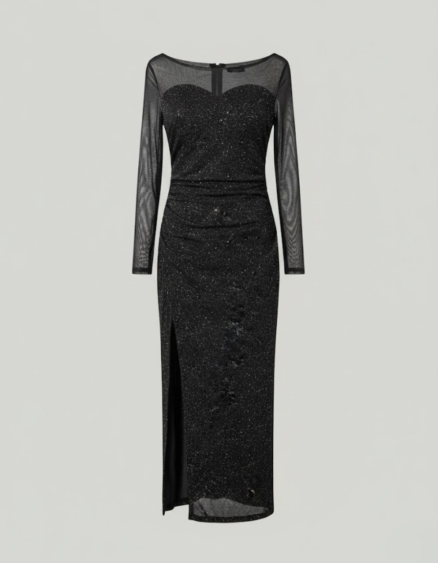 Midnight Shimmer Mesh Maxi Gown