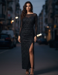 Midnight Shimmer Mesh Maxi Gown