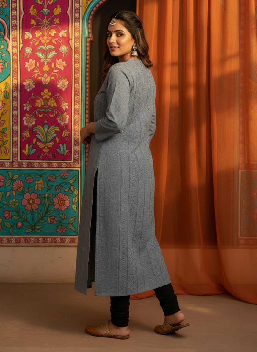 Grey Chikankari Kurta