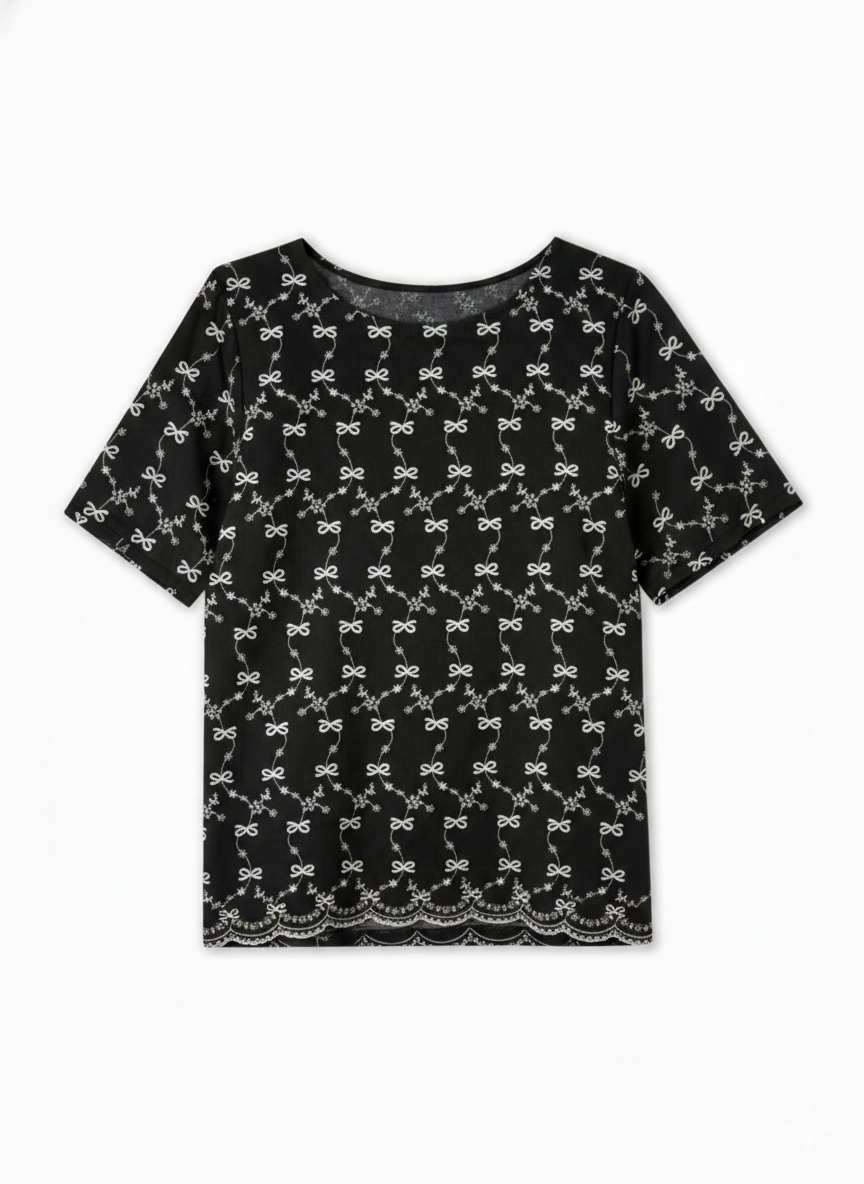 Black Cotton Thread Work Top