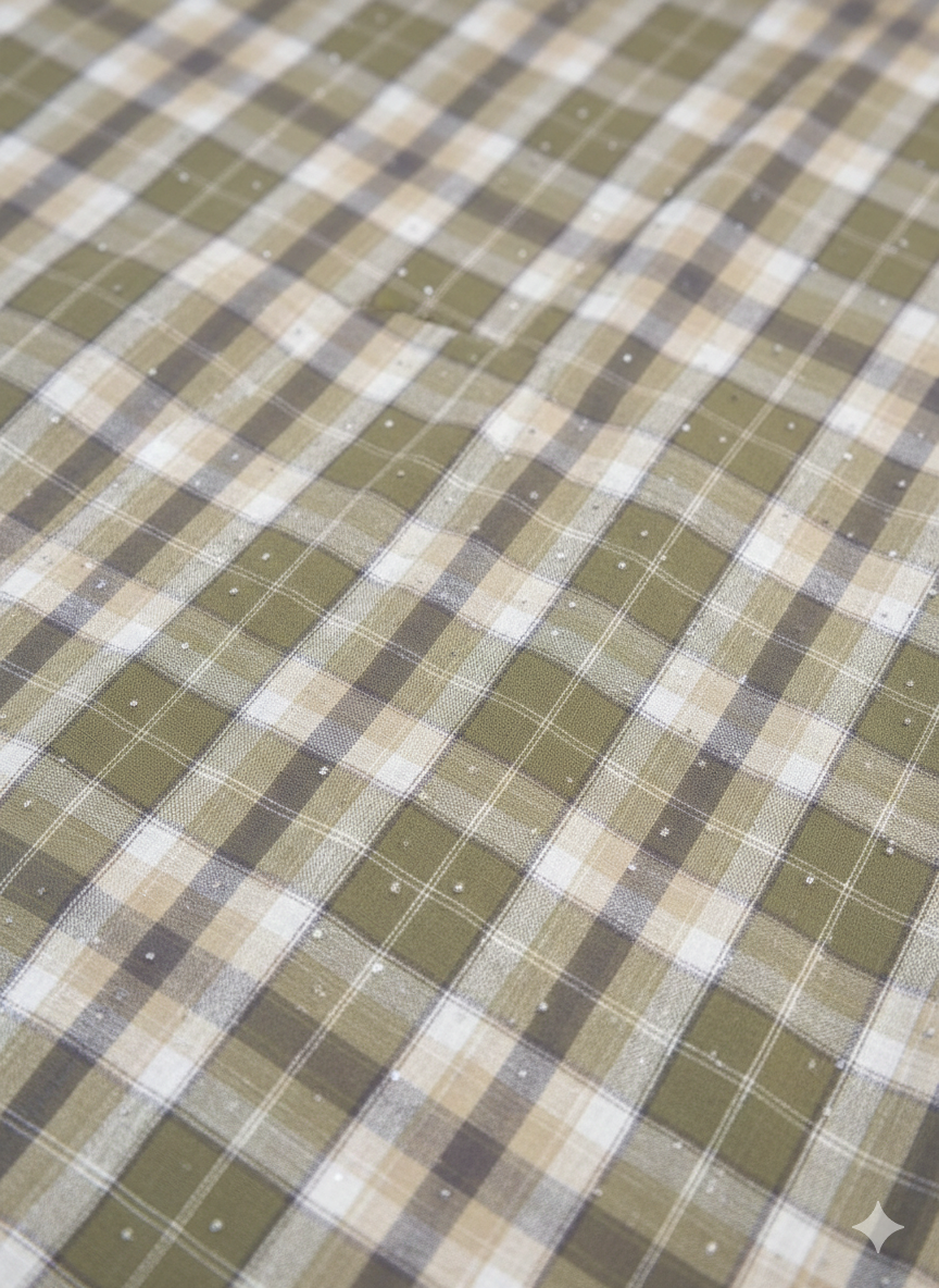 Green Checkered Embellished Cotton Shirt