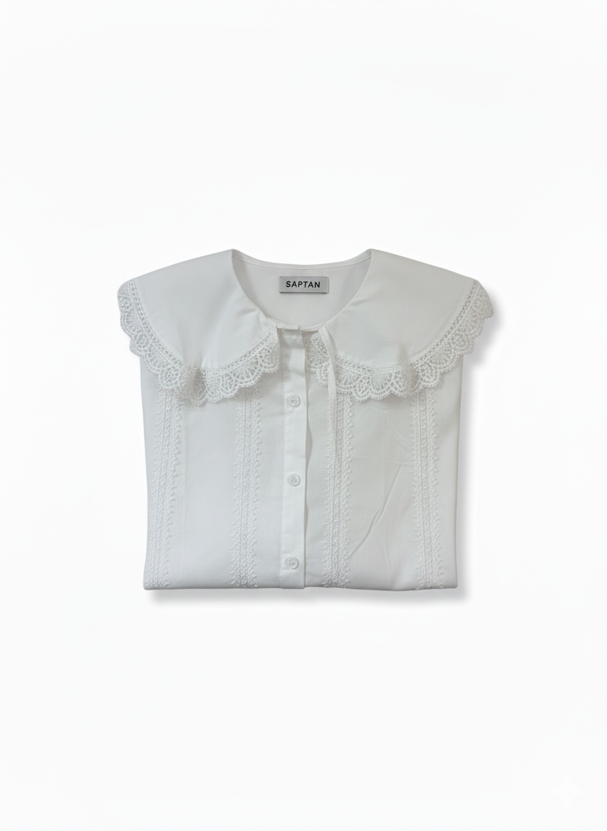 White Lace-Accented Cotton Blouse
