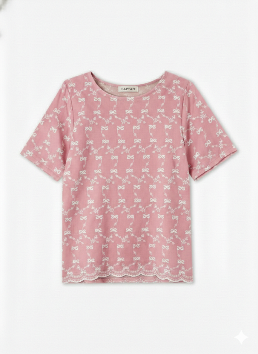 Pink Green Cotton Thread Work Top
