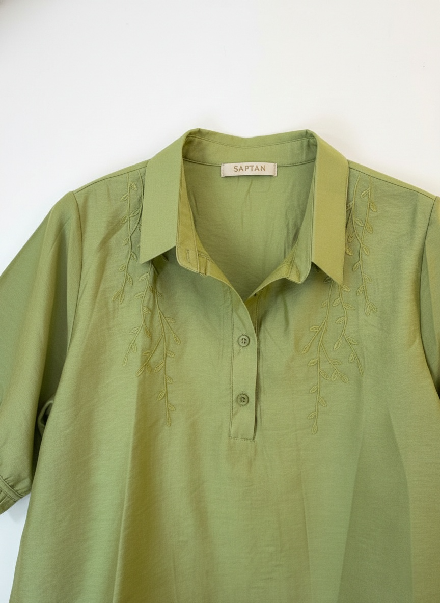 Green Polished Cotton Shirt Top
