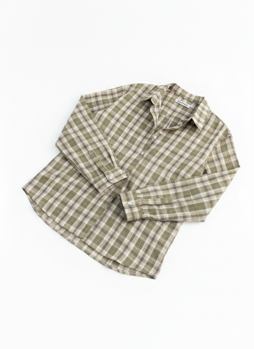 Green Checkered Embellished Cotton Shirt