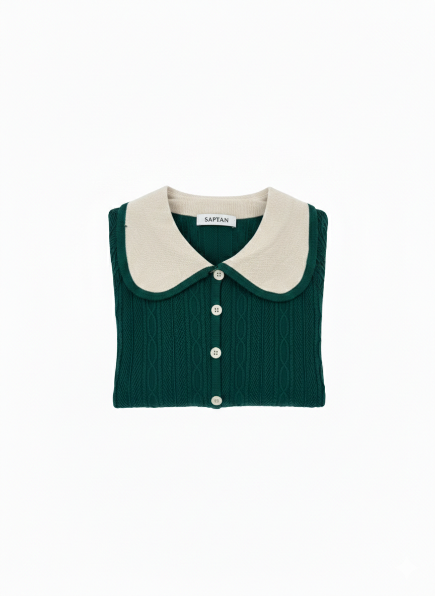 Green Crochet knit Peter Pan Collar Crop Top