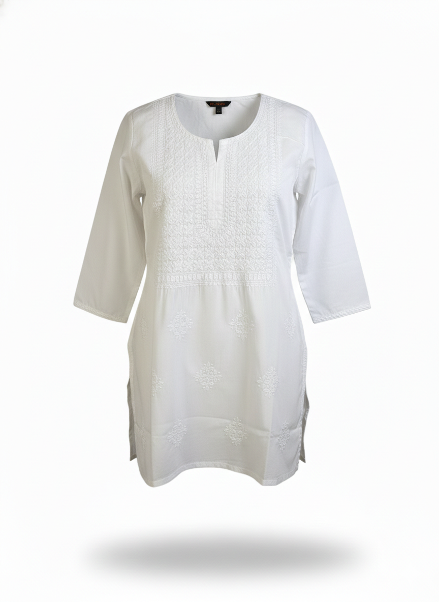 White Chikankari Short Kurta