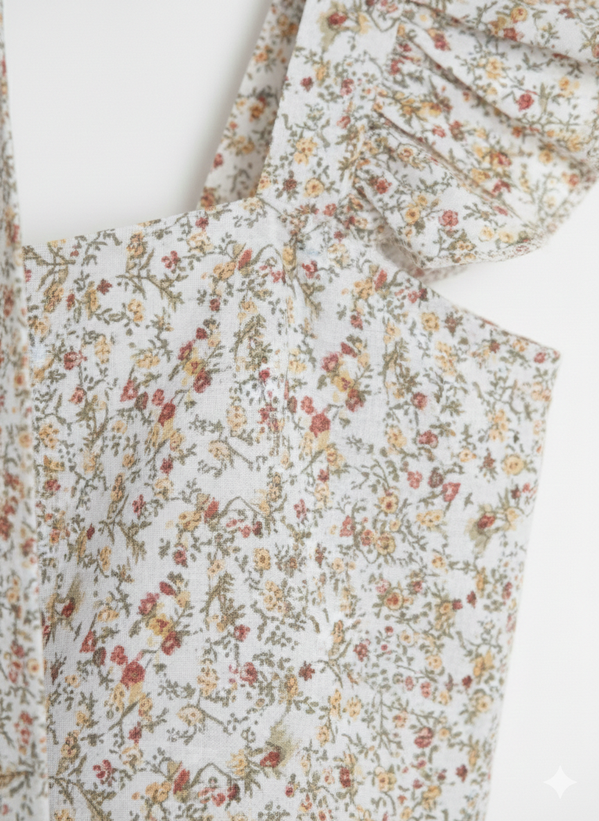 White Floral Crop Padded Top With Scarf