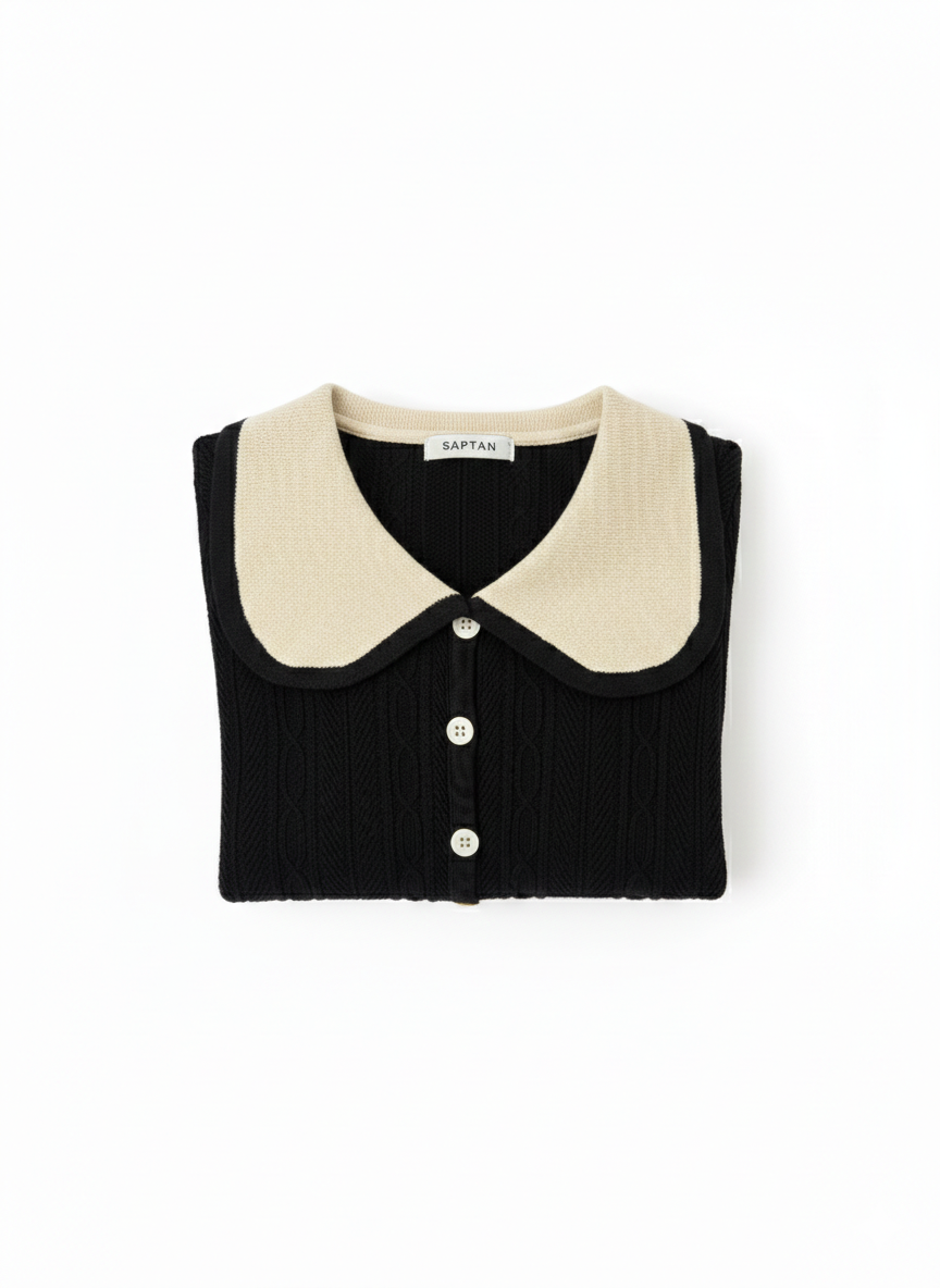 Black Crochet knit Peter Pan Collar Crop Top