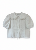 White Lace-Accented Cotton Blouse