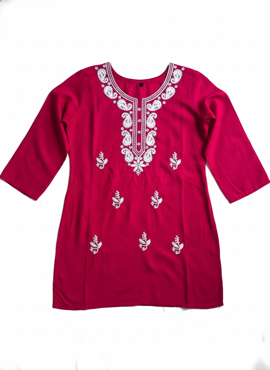 Short Waist Length Kurta Dark Pink