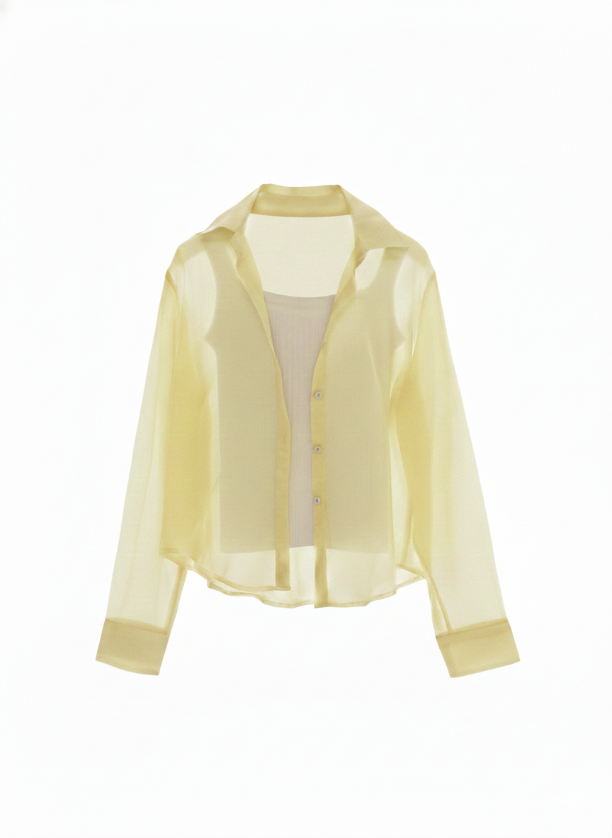 Yellow Cotton Shirt With Textured Inner