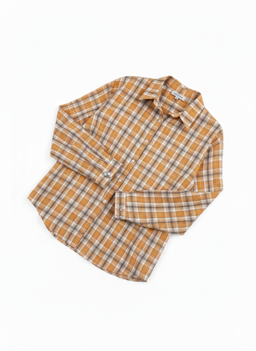 Orange Checkered Embellished Cotton Shirt