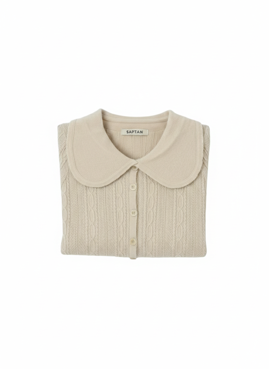 Off White Crochet knit Peter Pan Collar Crop Top