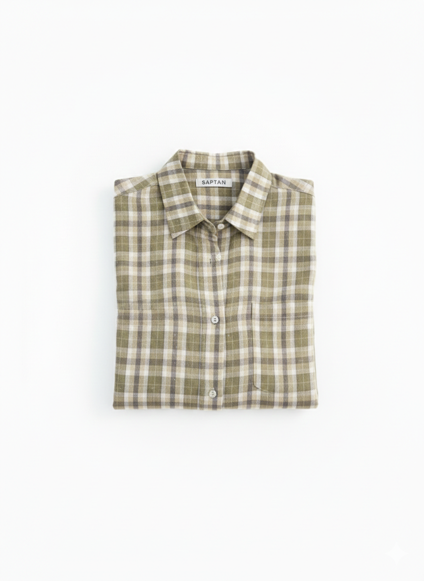 Green Checkered Embellished Cotton Shirt