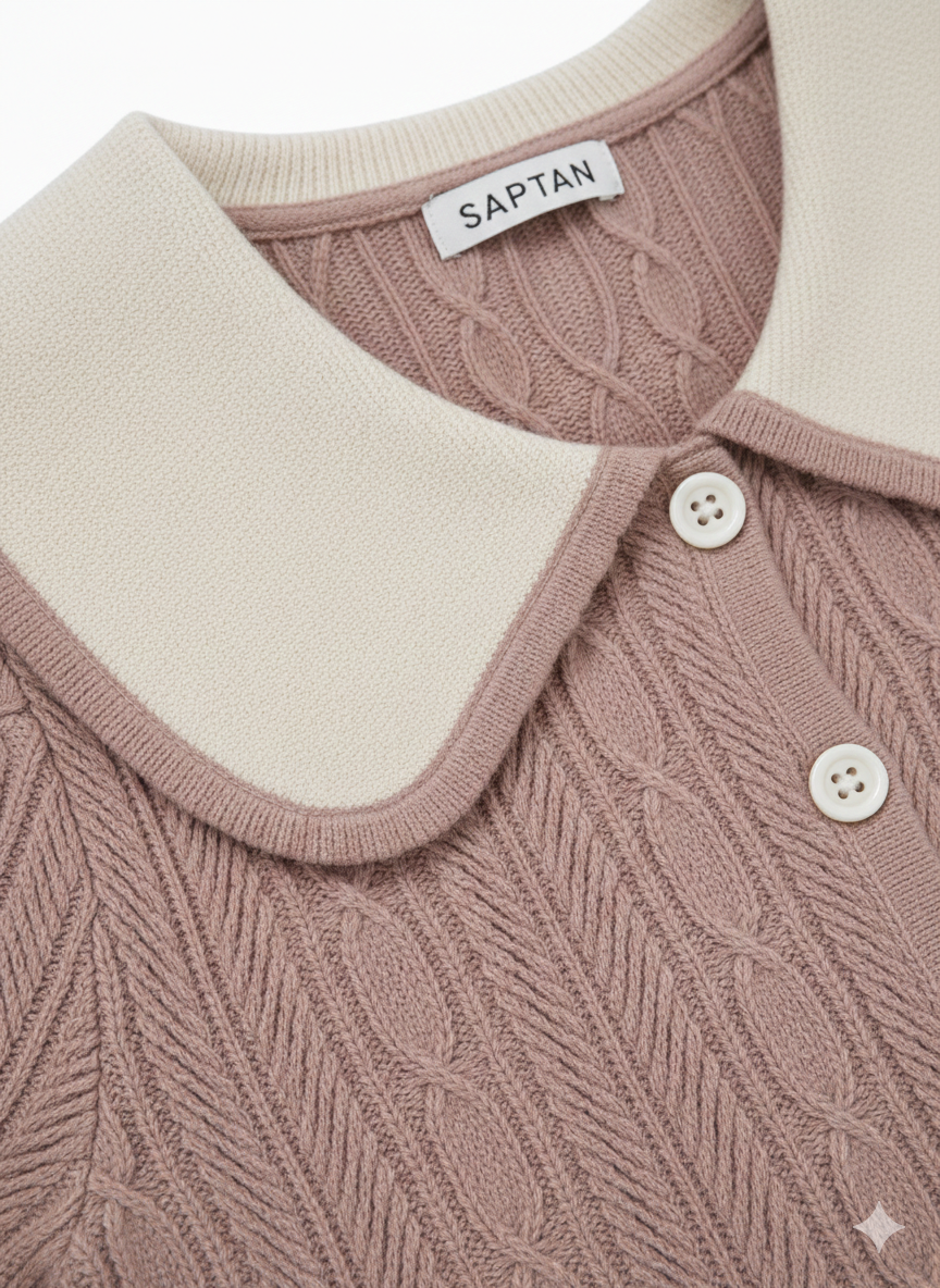Beige Crochet knit Peter Pan Collar Crop Top