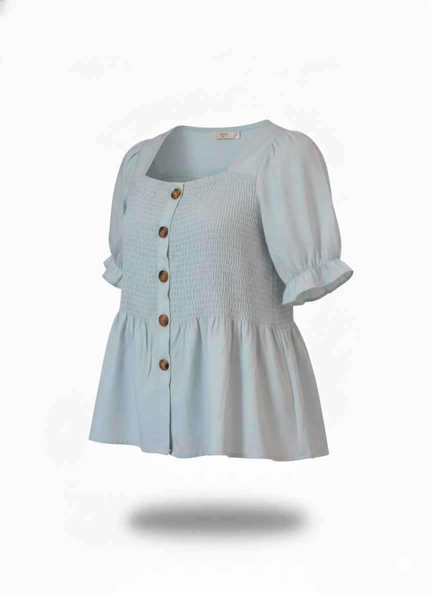 Blue Cotton Frill 2 layer Top