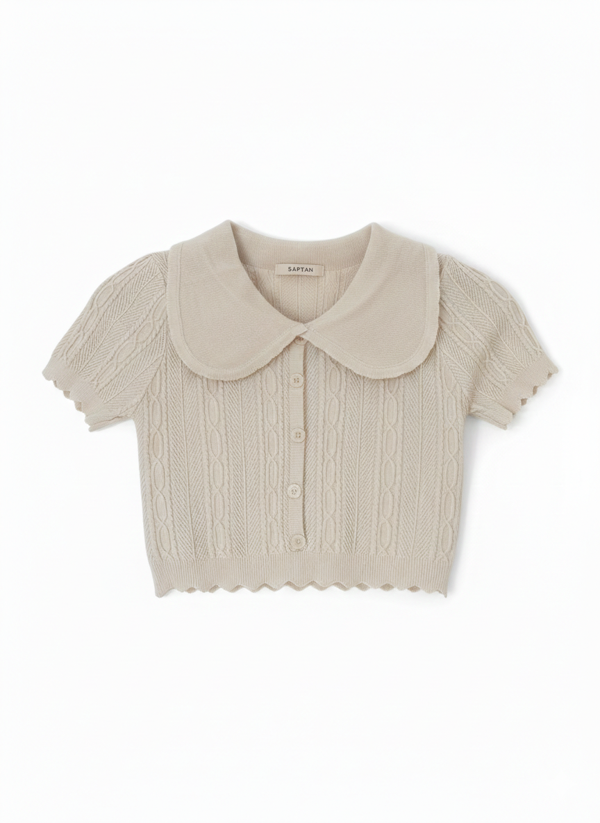 Off White Crochet knit Peter Pan Collar Crop Top