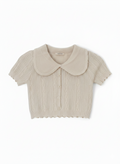 Off White Crochet knit Peter Pan Collar Crop Top