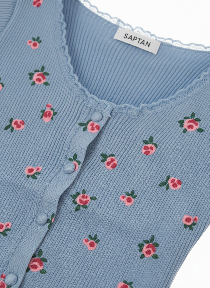 Blue Floral Cardigan Top