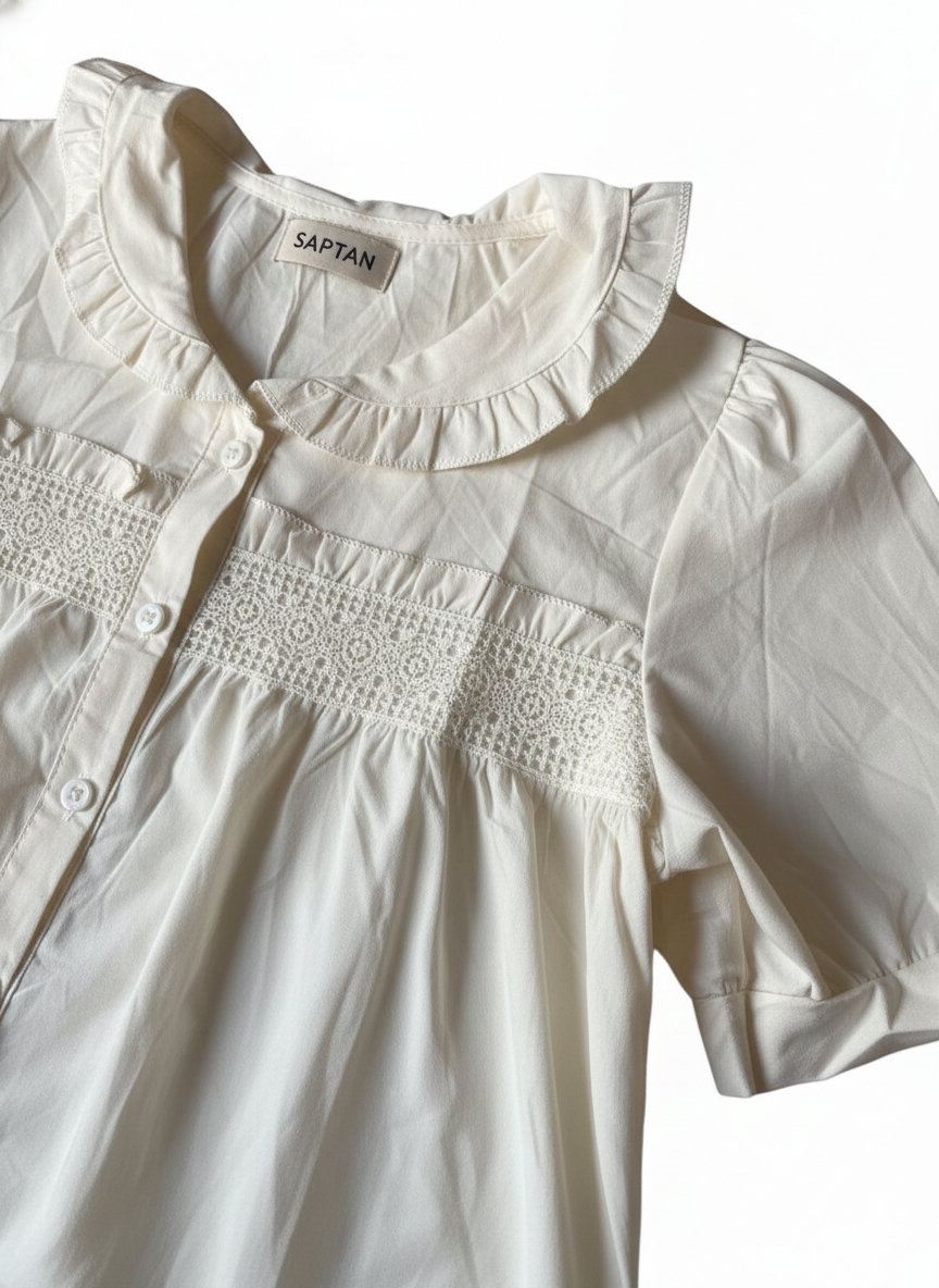 OFF White Lace Trimmed Cotton Babydoll Top