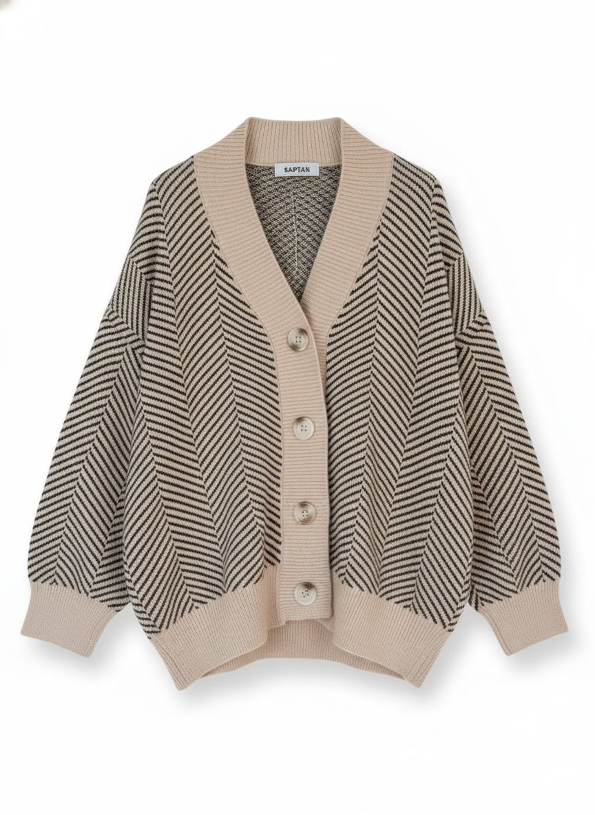 Beige Stripped Cardigan