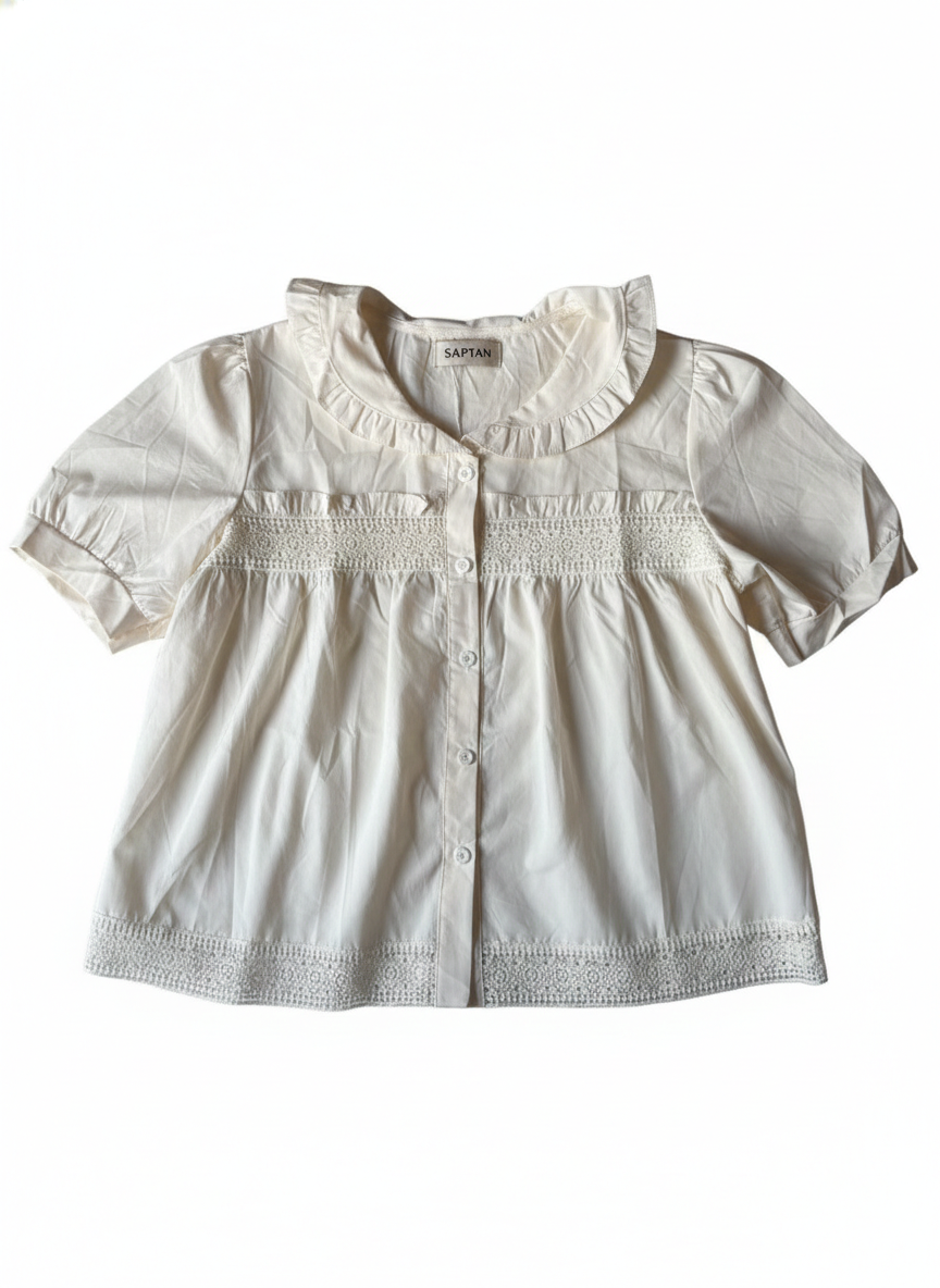 OFF White Lace Trimmed Cotton Babydoll Top