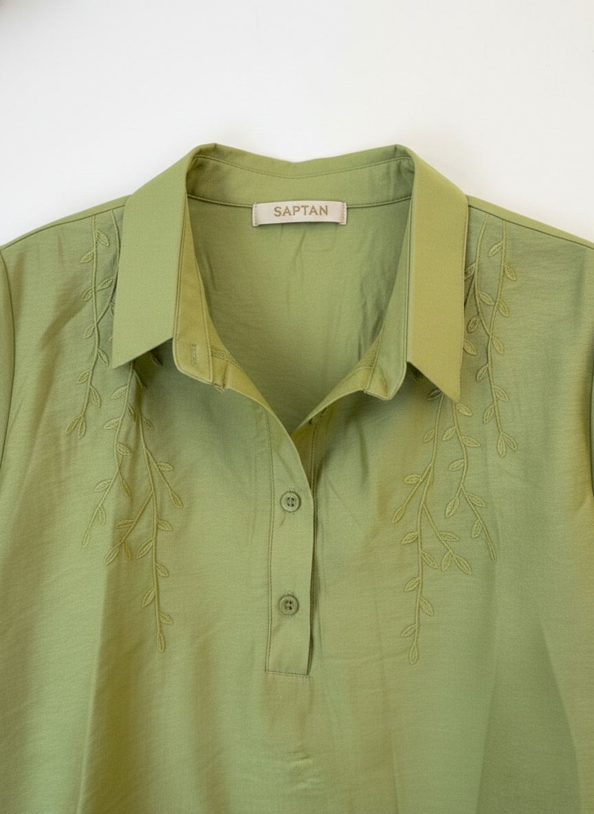 Green Polished Cotton Shirt Top
