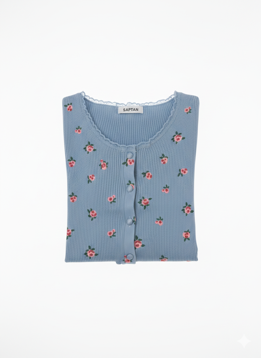 Blue Floral Cardigan Top