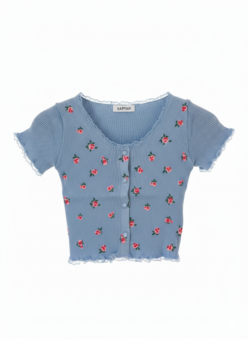 Blue Floral Cardigan Top
