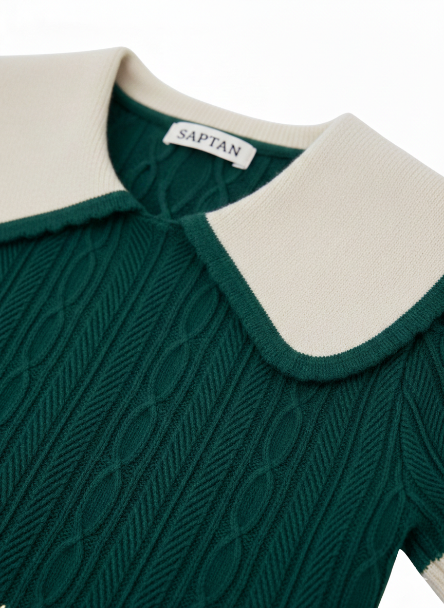 Green Crochet knit Peter Pan Collar Crop Top