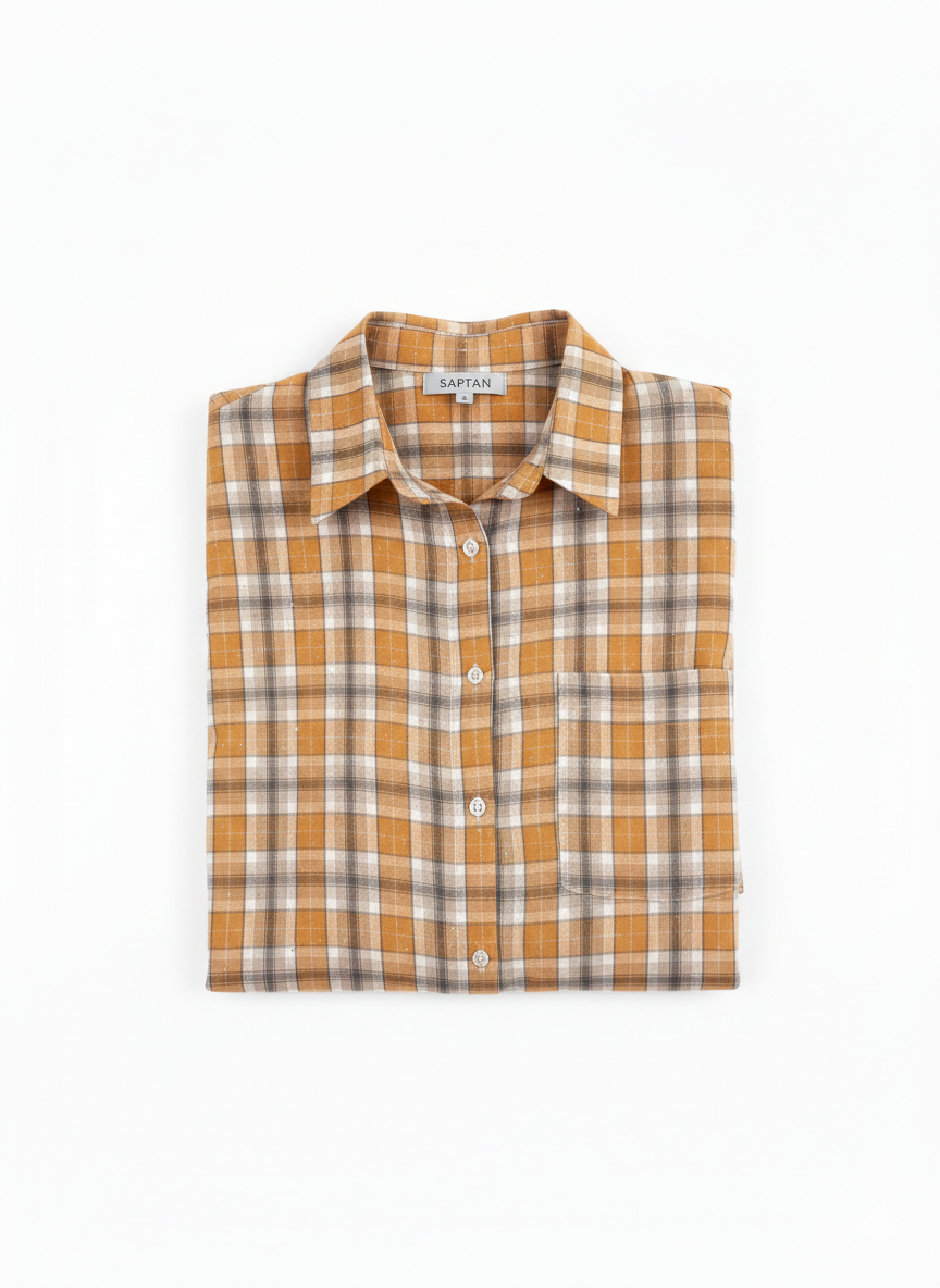 Orange Checkered Embellished Cotton Shirt