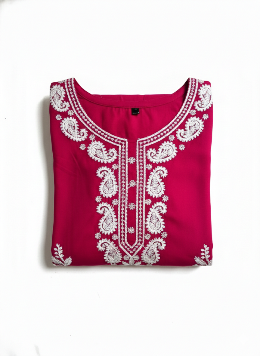 Short Waist Length Kurta Dark Pink