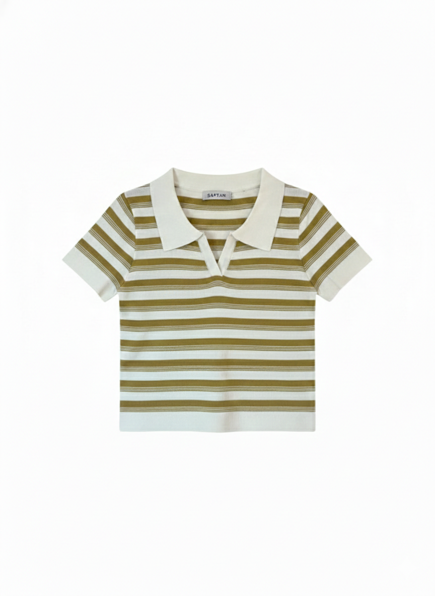 Olive Green & White Stripped Tshirt