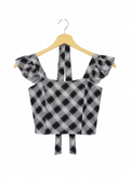 White & Black Crop Padded Top With Scarf