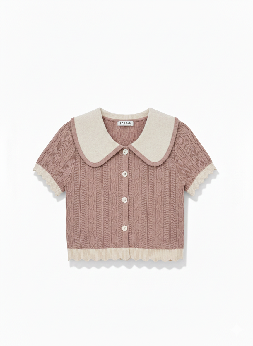 Beige Crochet knit Peter Pan Collar Crop Top